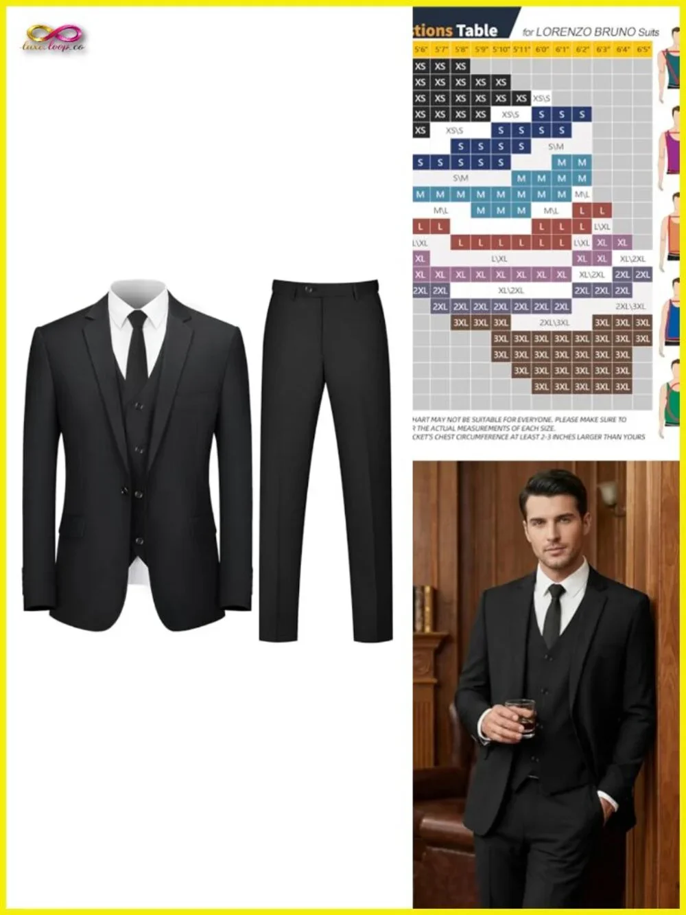 3 Piece Slim Fit Men's Suit Set for Wedding Business Party Blazer Vest Pants